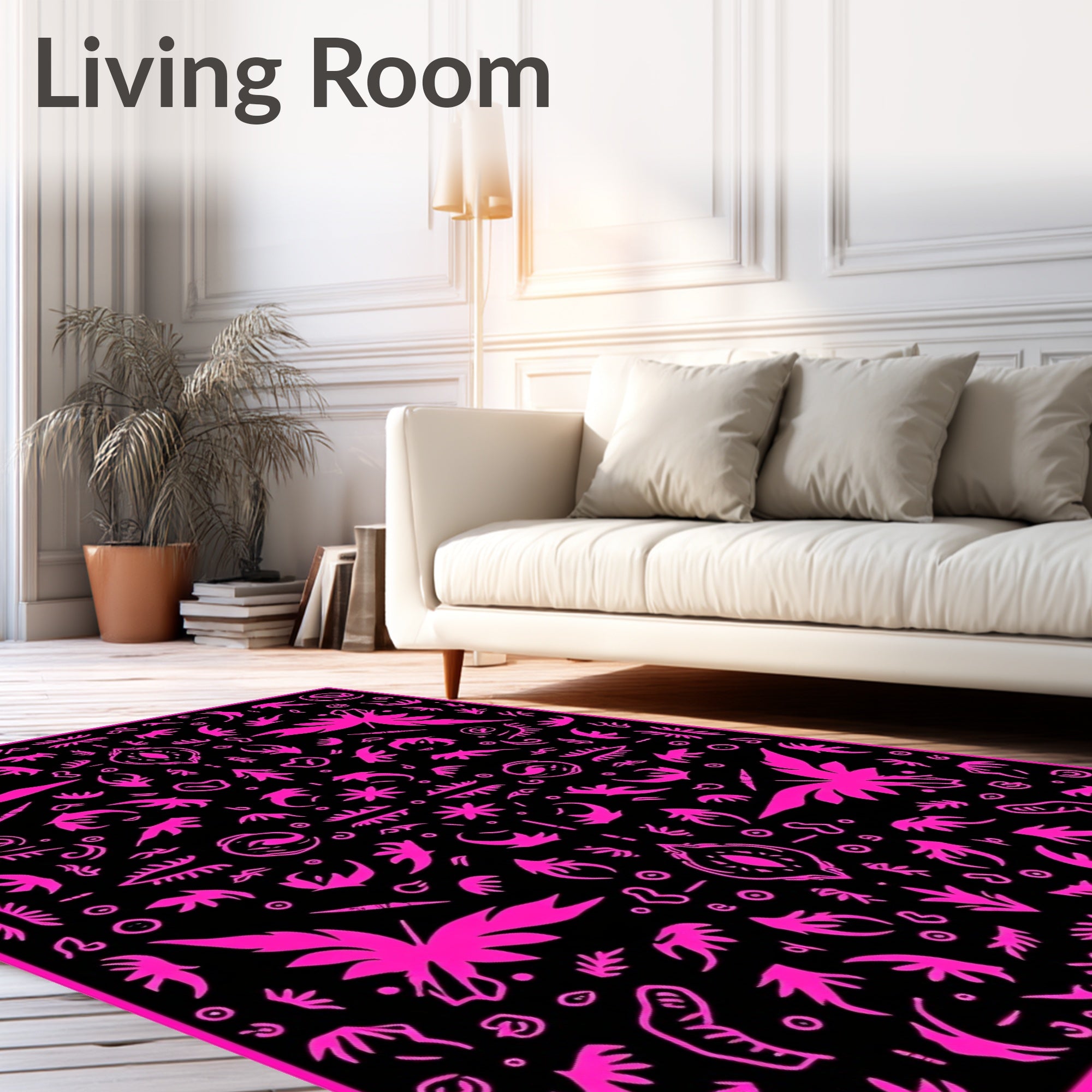 Vibrant Neon Pink Abstract Elements Rug