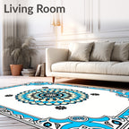 Bright Blue Medallion With Floral Accents Rug