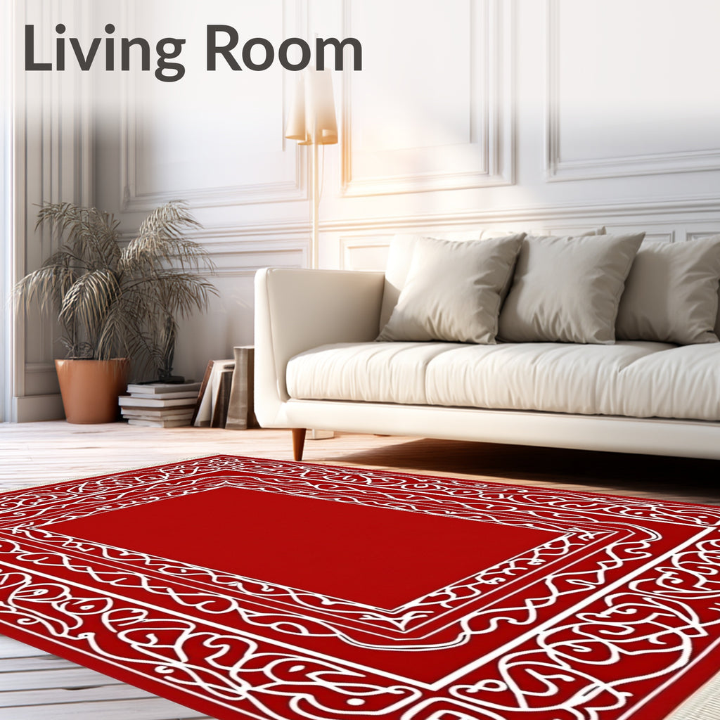 Crimson White Intricate Border Rug