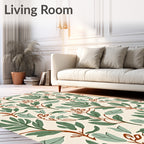 Earthy Green Botanical Leaf Arrangement Rug