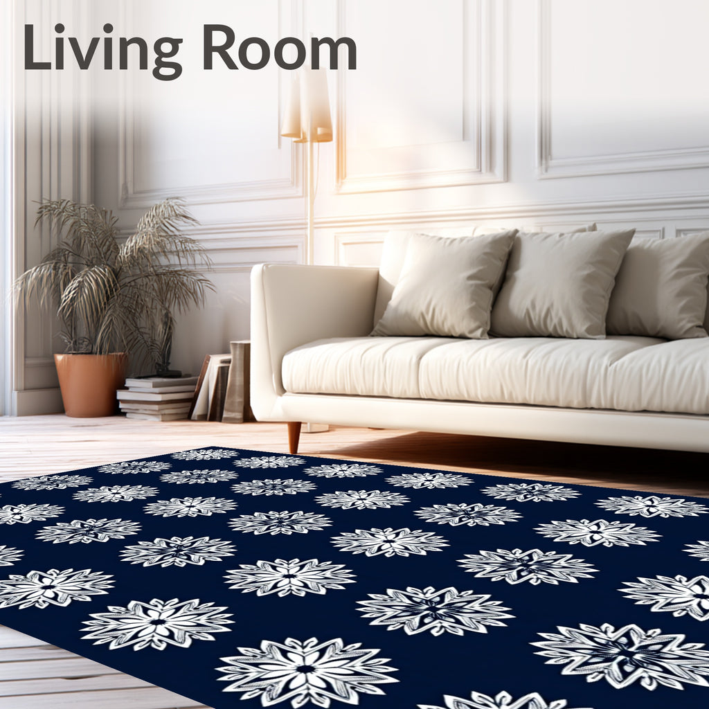 White Starburst on Navy Backdrop Rug