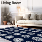 White Starburst on Navy Backdrop Rug