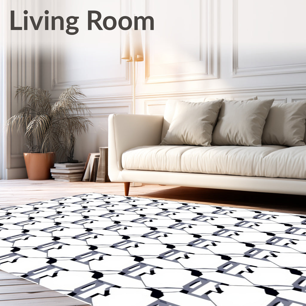 Modern Gray Geometric Octagon Repeating Rug