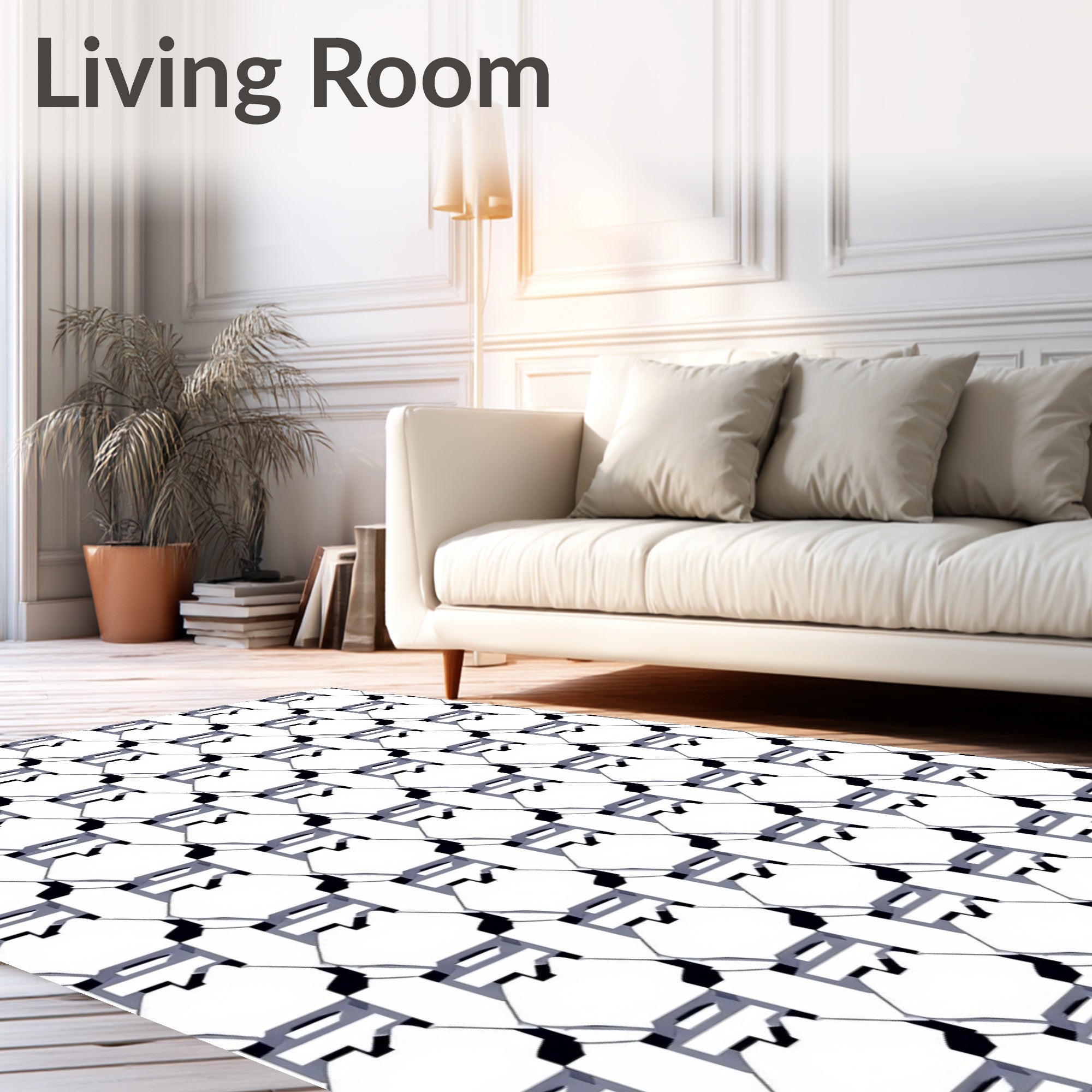 Modern Gray Geometric Octagon Repeating Rug
