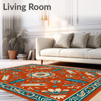 Terracotta Floral Medallion Teal Border Rug
