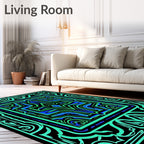 Vibrant Teal Blue Geometric Symmetry Rug