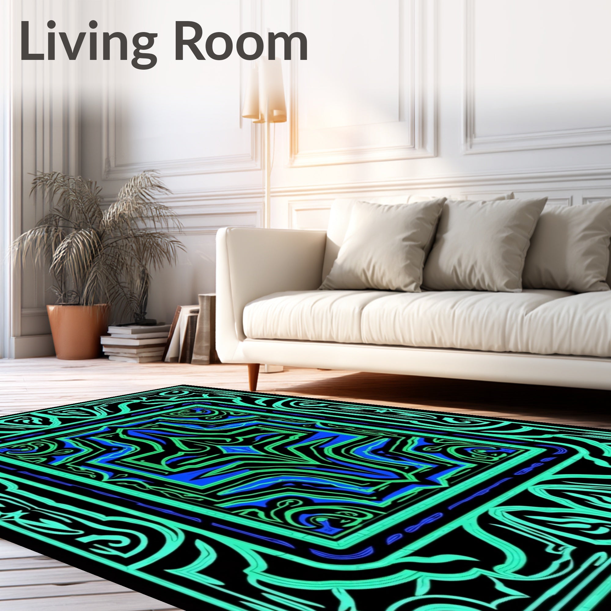 Vibrant Teal Blue Geometric Symmetry Rug