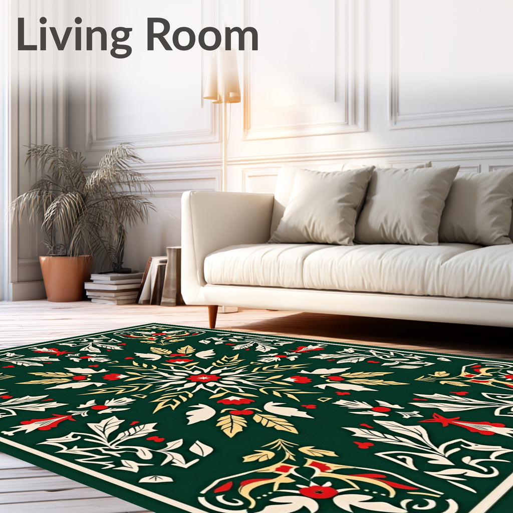 Deep Green Floral Medallion Art Rug