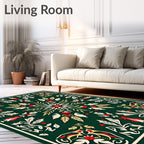 Deep Green Floral Medallion Art Rug