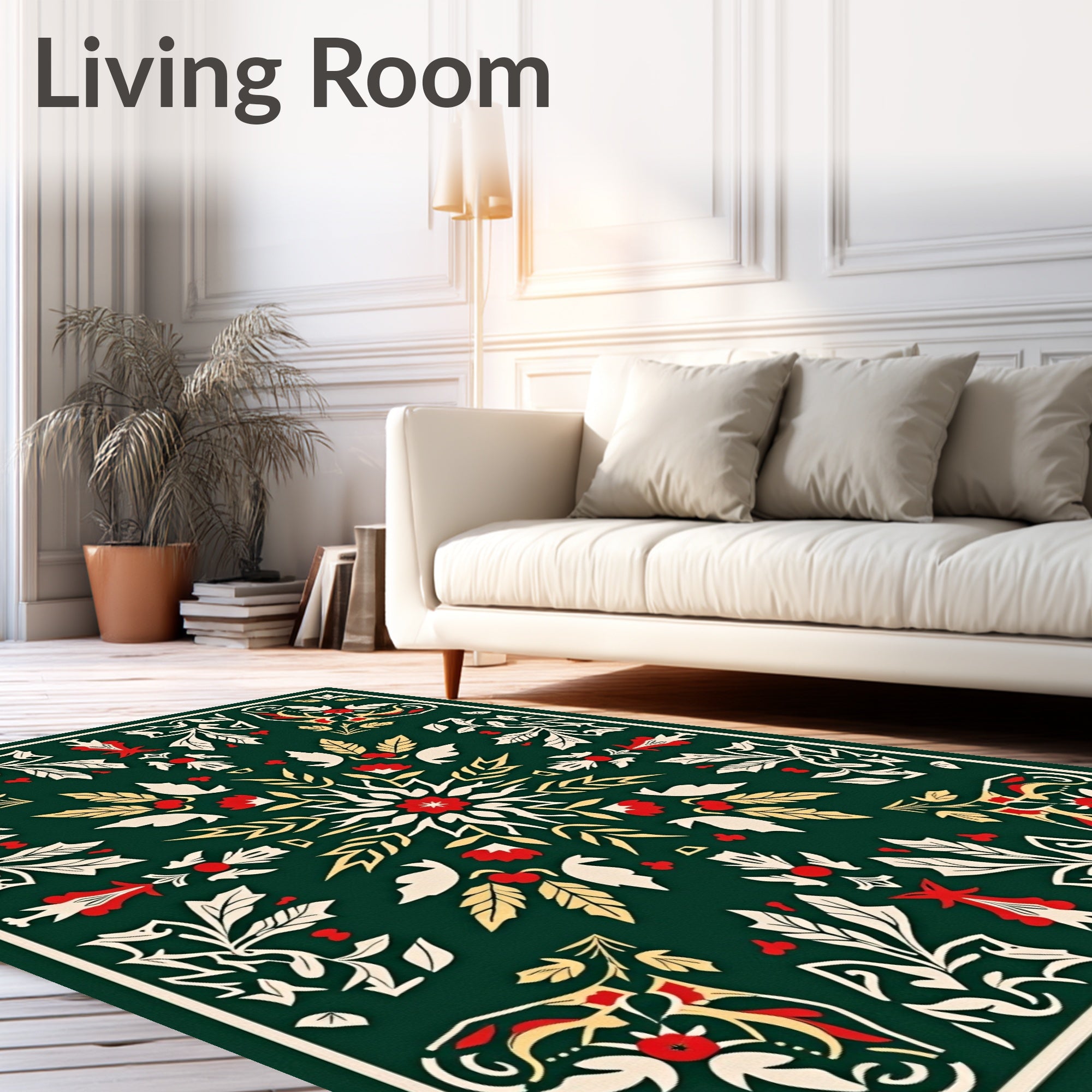 Deep Green Floral Medallion Art Rug