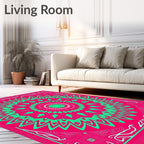 Vibrant Coral Aqua Mandala Sunburst Rug