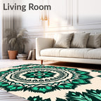 Teal Green Floral Mandala Medallion Rug