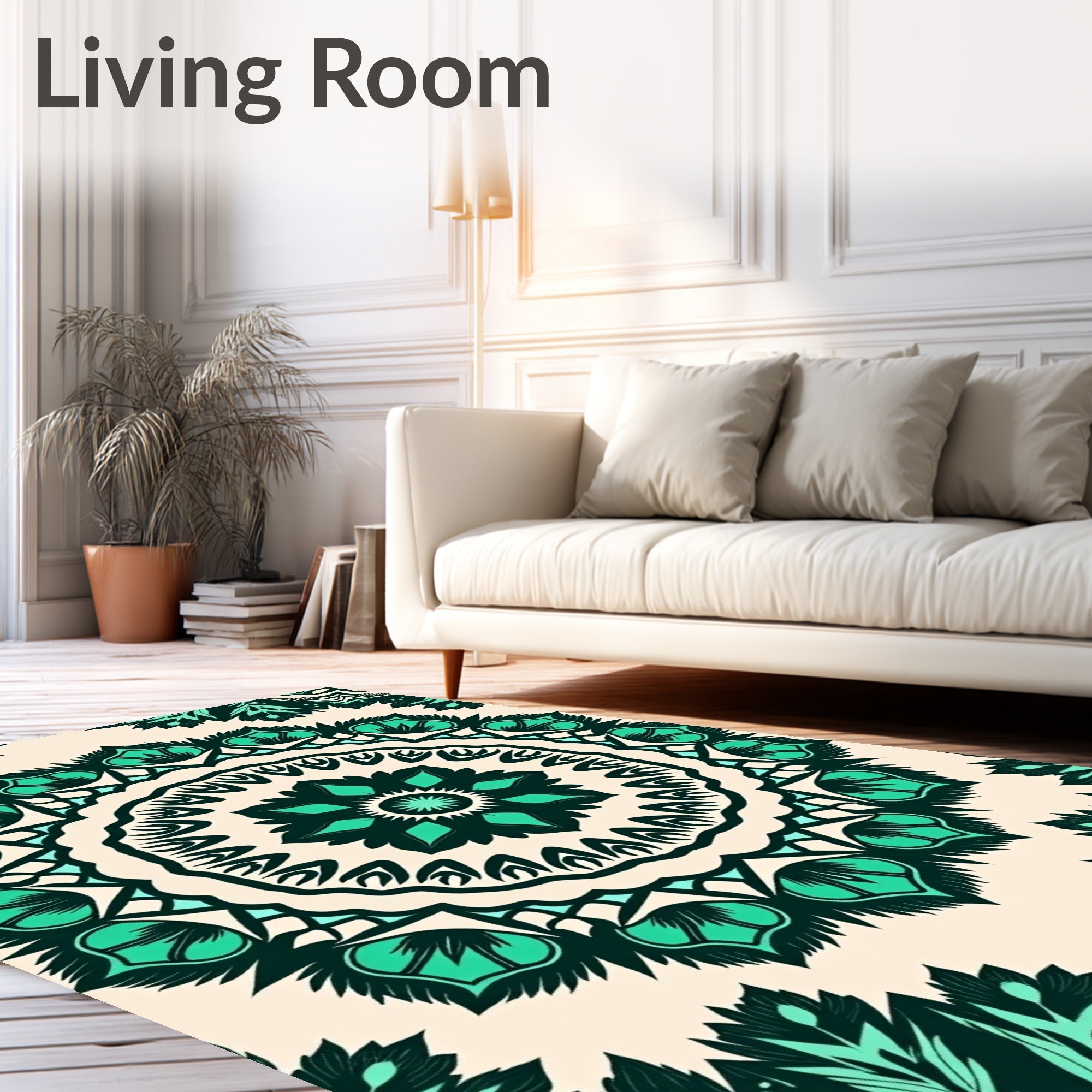 Teal Green Floral Mandala Medallion Rug