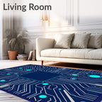 Circuit Board Electric Blue Green Rug