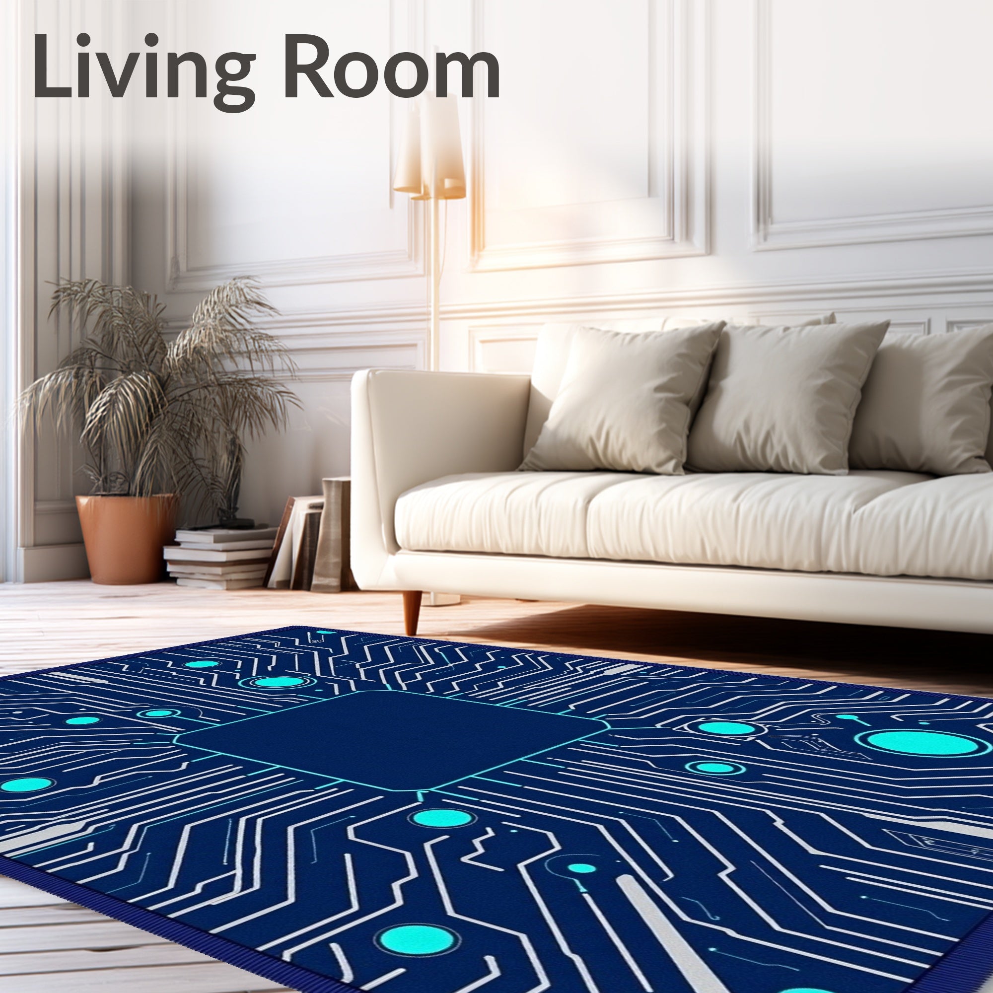 Circuit Board Electric Blue Green Rug