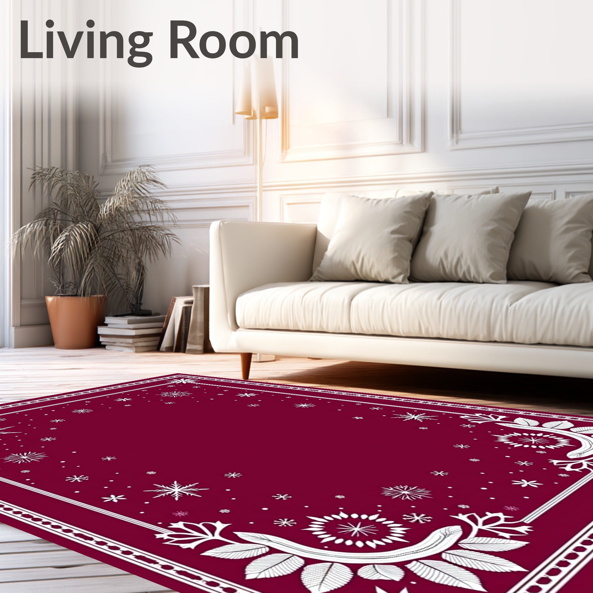 Winter White Snowflake Abundant Border Rug