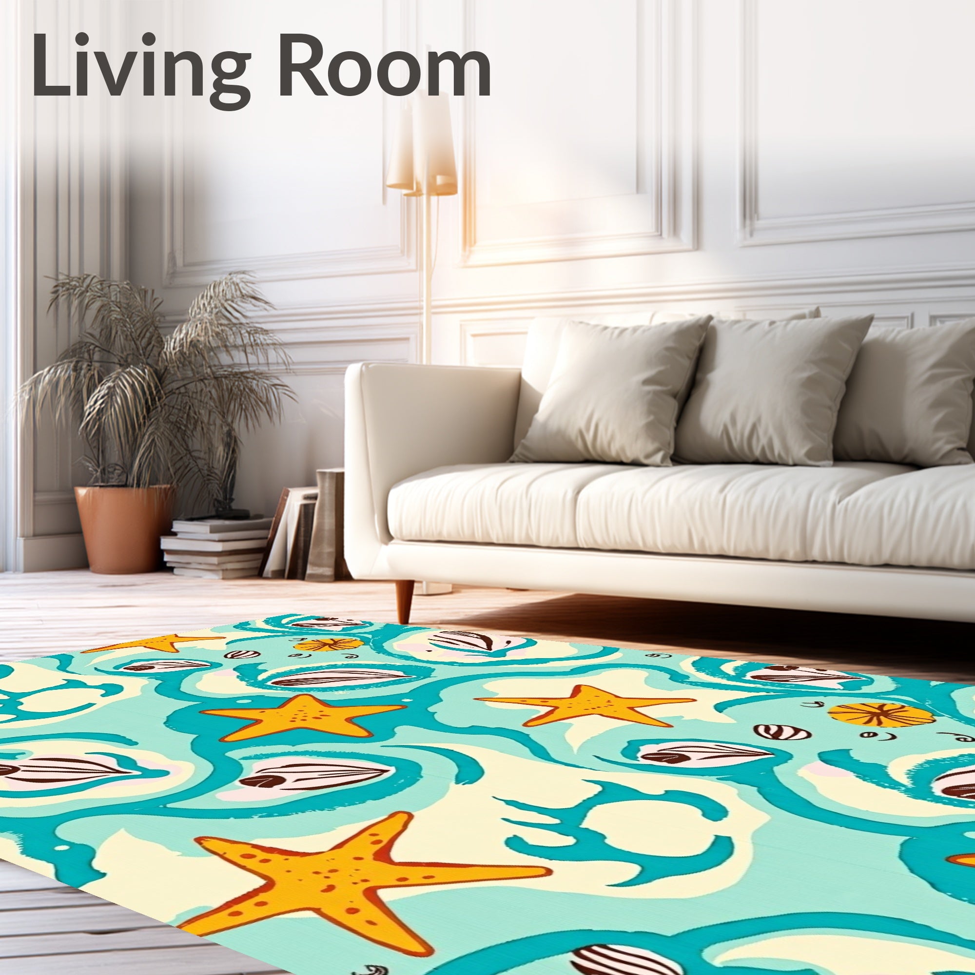 Oceanic Starfish Shells Aqua Harmony Rug