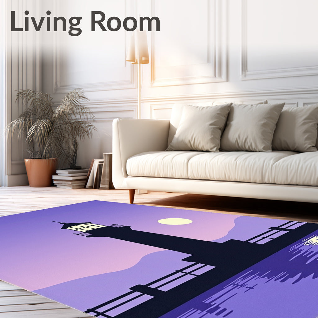 Twilight Purple Lighthouse Reflection Rug