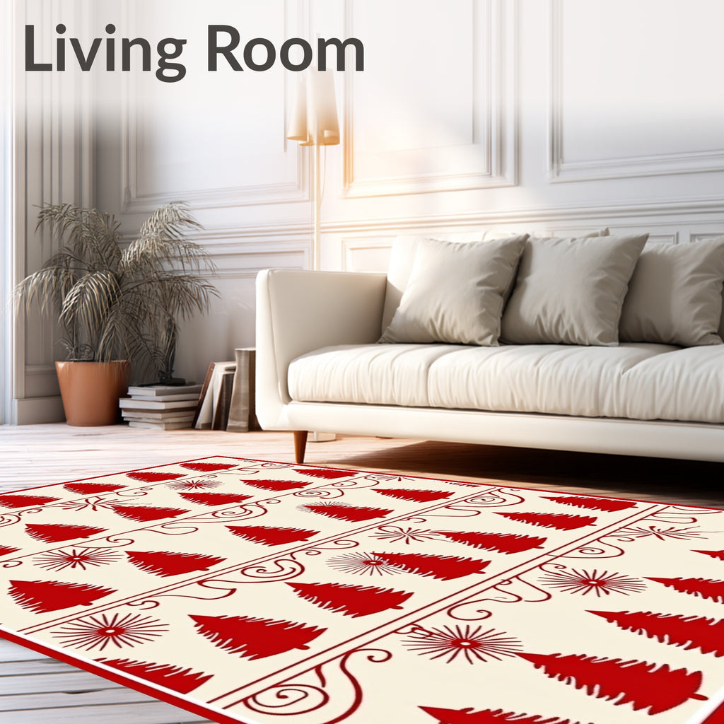 Red Pine Tree Holiday Border Rug