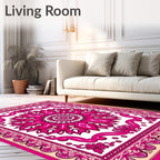 Vibrant Magenta Floral Mandala Composition Rug