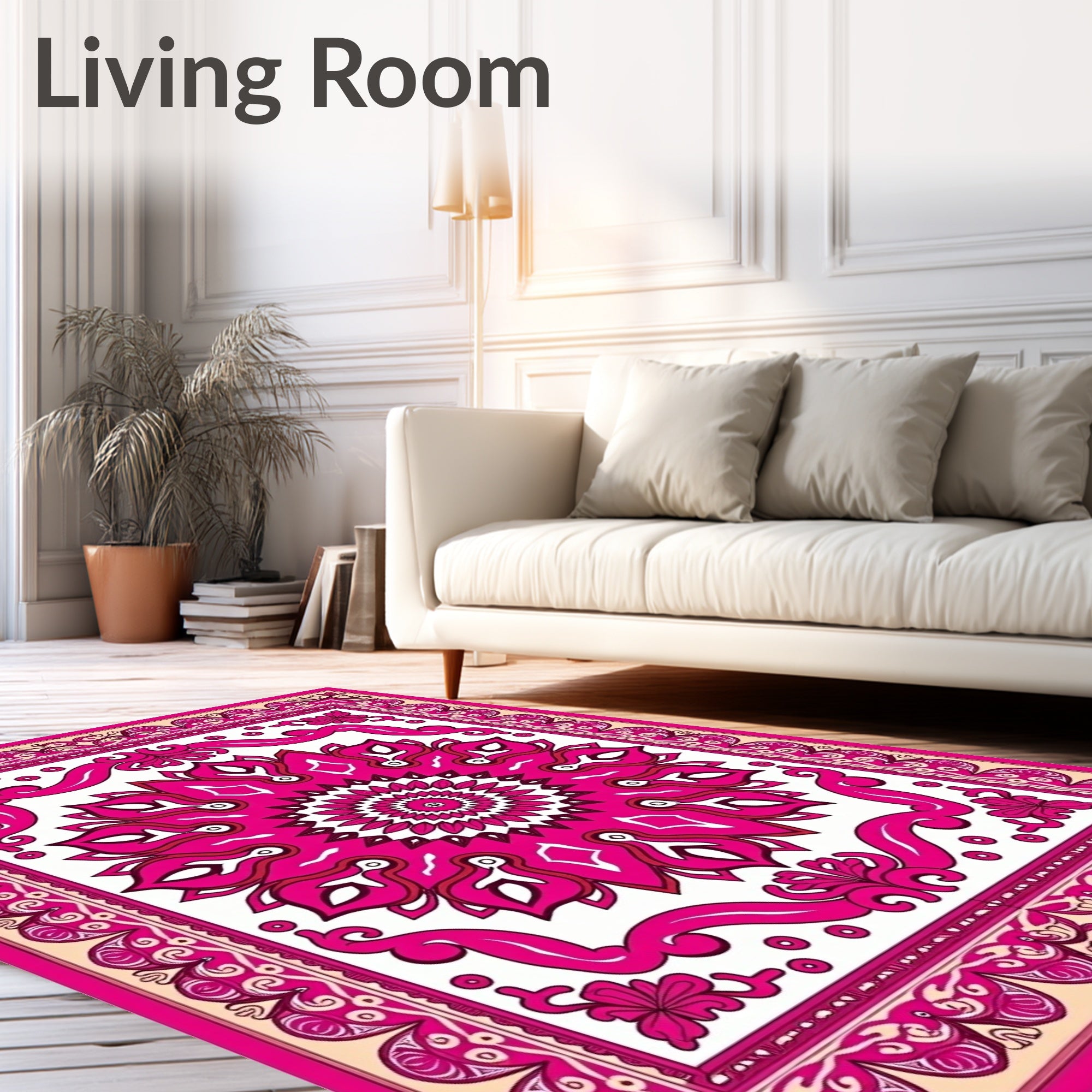 Vibrant Magenta Floral Mandala Composition Rug