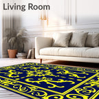 Navy Blue Golden Floral Medallion Rug