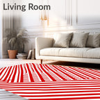 Bold Red and White Line Art Rug