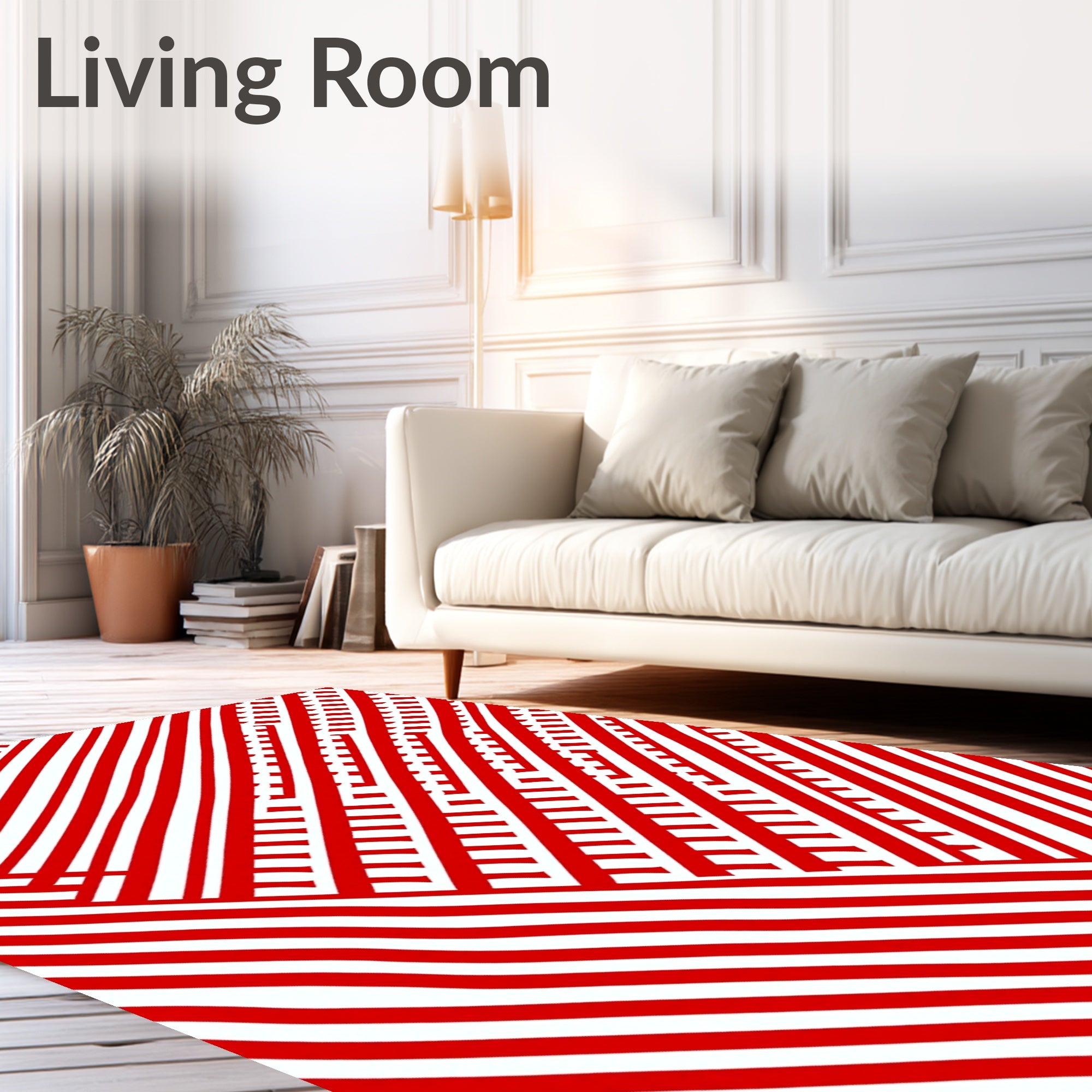 Bold Red and White Line Art Rug