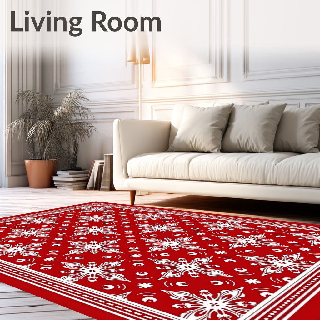 Bold Red White Floral Medallion Rug
