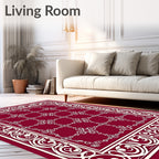 Ornate Crimson Geometric Border Rug