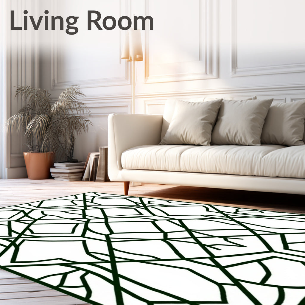 Deep Green Art Deco Geometric Lattice Rug