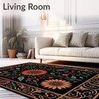 Ornate Golden Floral Sunflower Garden Rug