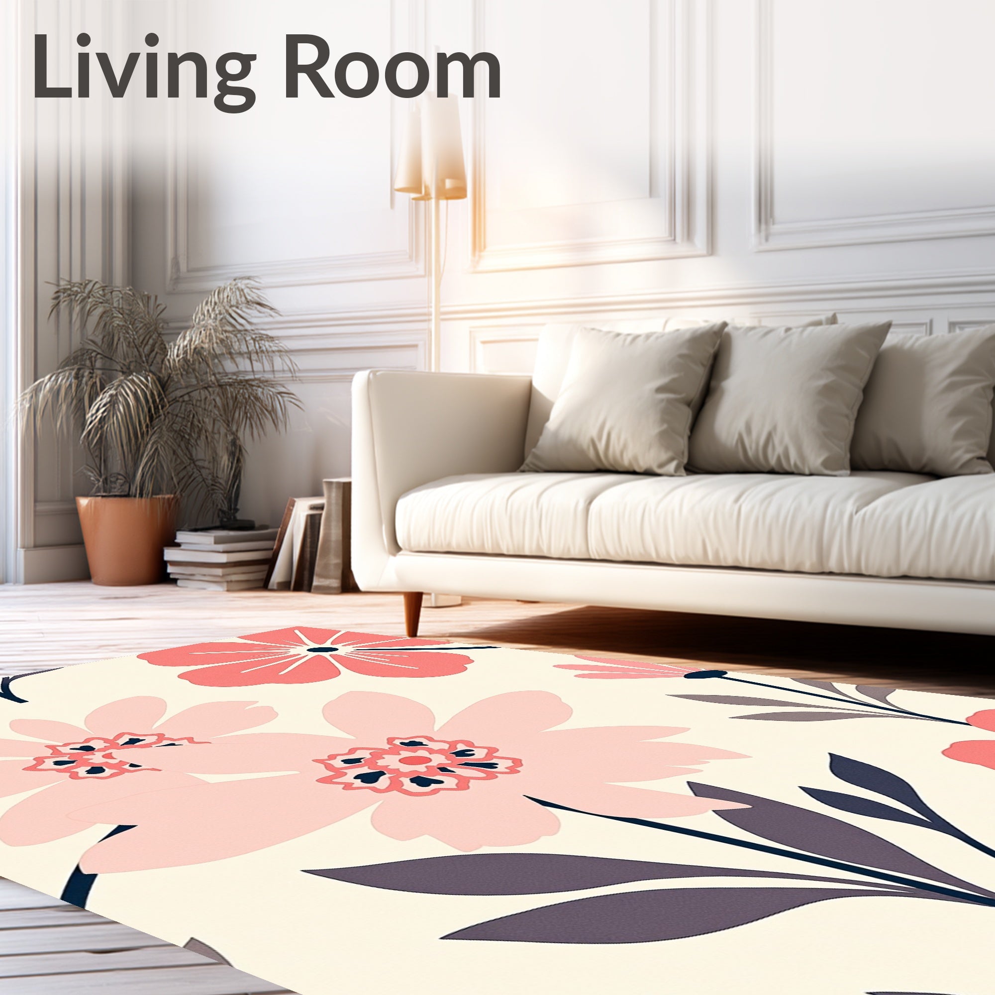 Coral Pink Floral Garden Medallions Rug