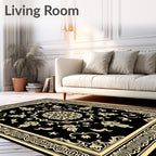 Timeless Black Gold Floral Medallion Rug