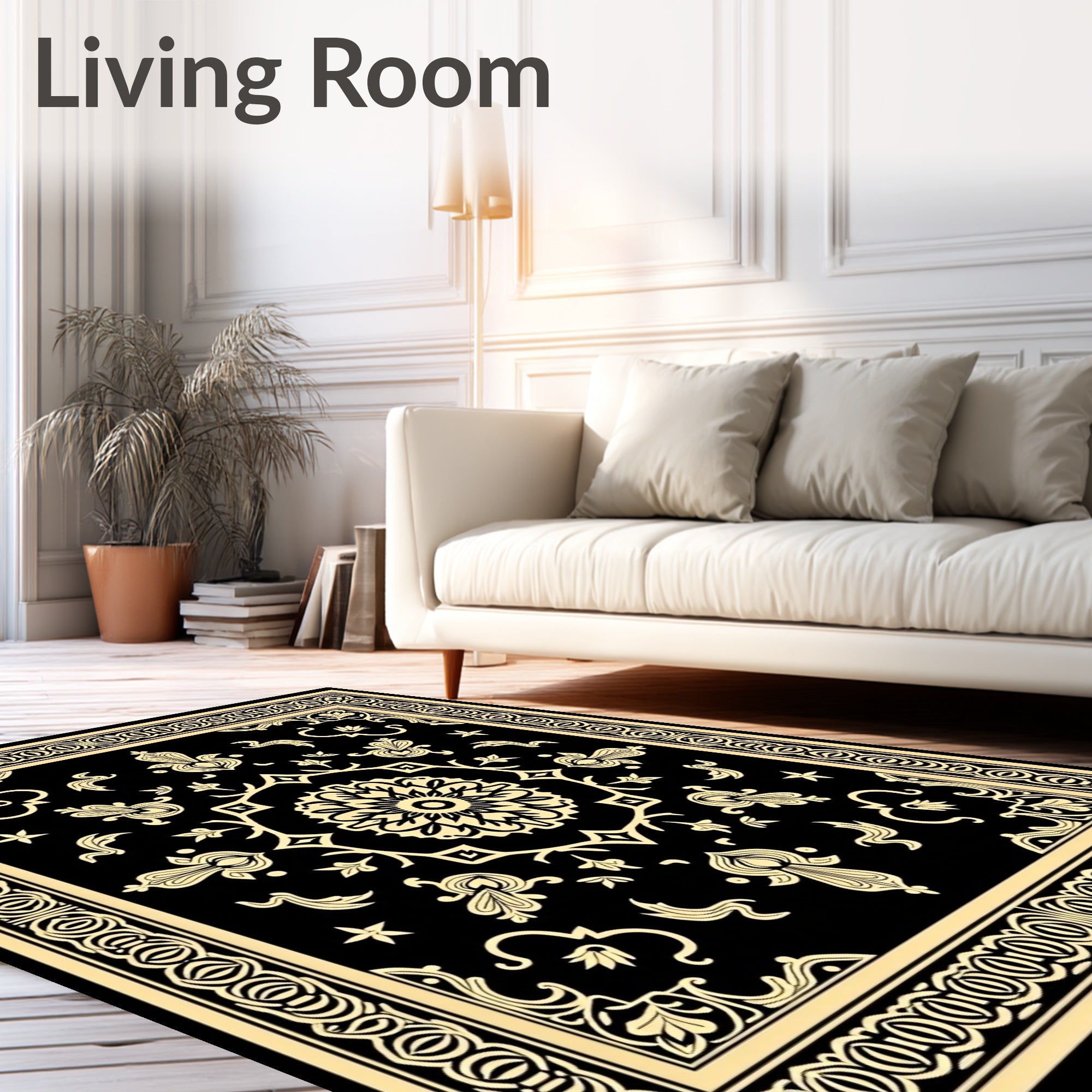 Timeless Black Gold Floral Medallion Rug
