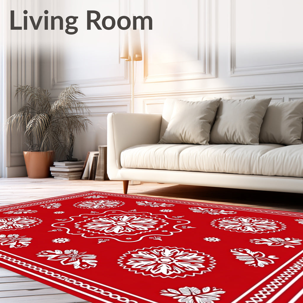 Bold Red Floral Mandala Medallion Rug