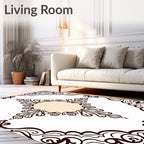 Brown White Filigree Medallion Border Rug
