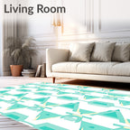 Aqua And Yellow Geometric Repeating Rug