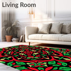 Crimson Green Floral Mandala Rug