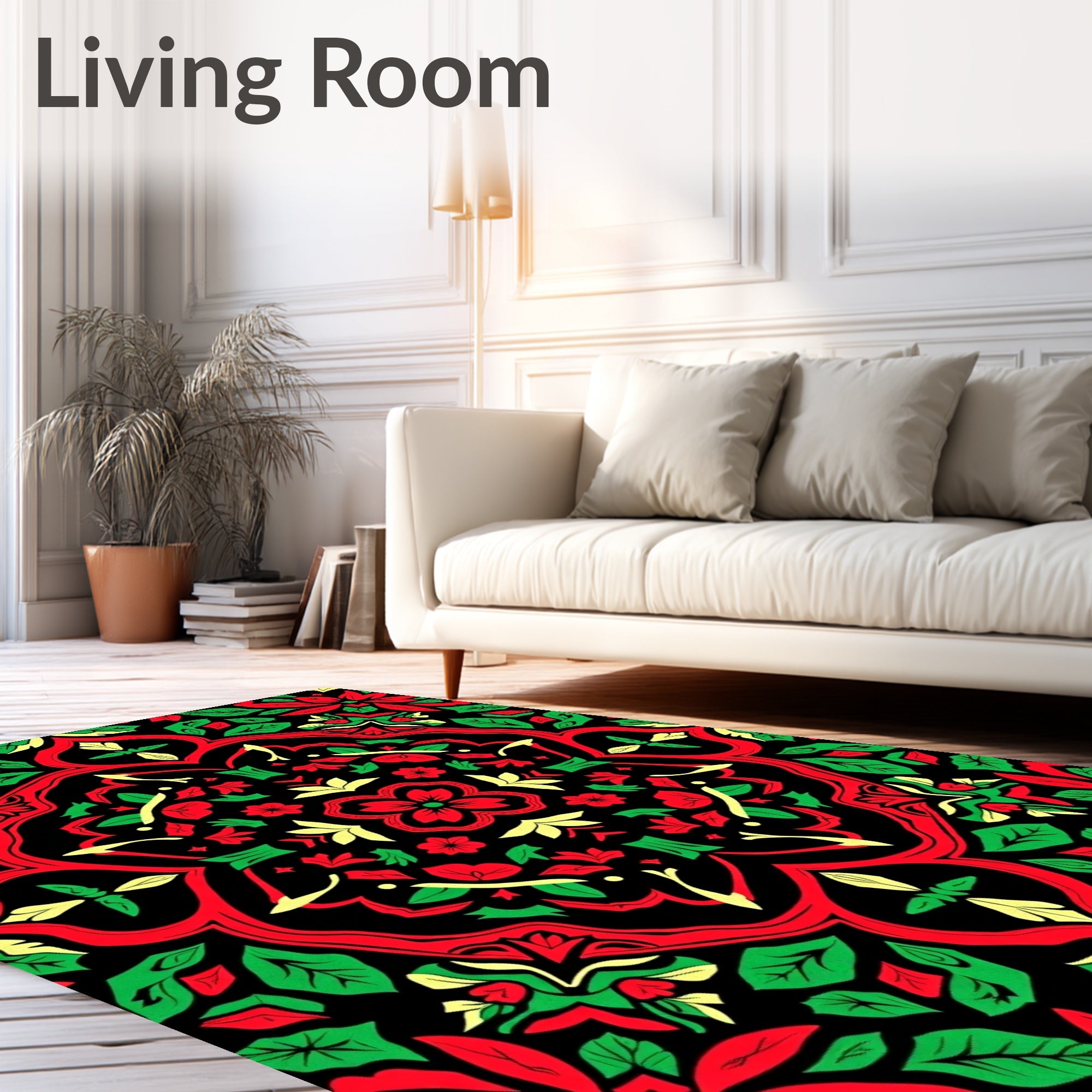 Crimson Green Floral Mandala Rug