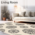 Cream Black Vintage Floral Mandala Rug