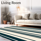 Deep Teal Cream Striped Vertical Harmony Rug