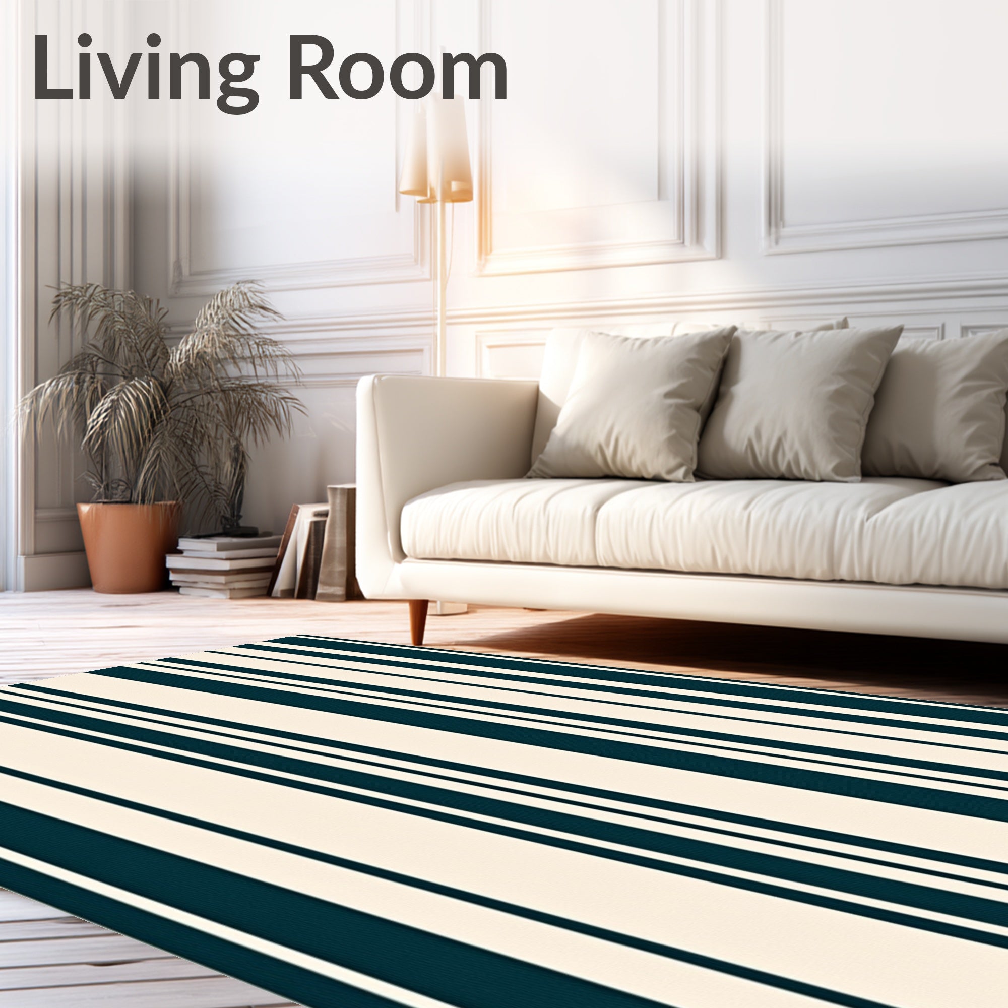 Deep Teal Cream Striped Vertical Harmony Rug