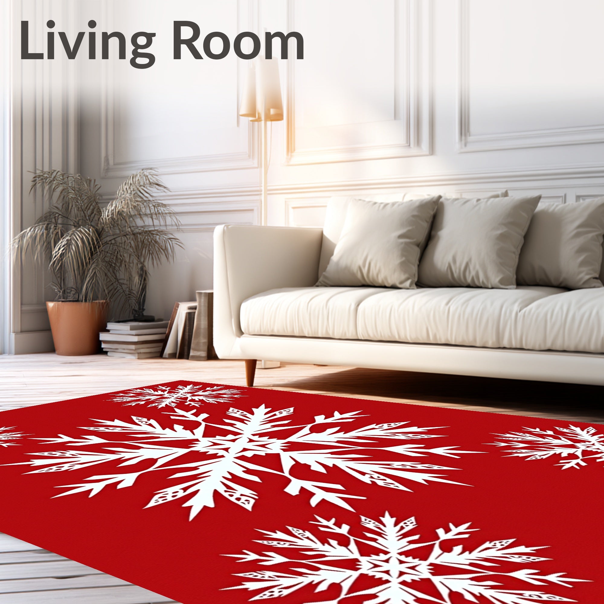 Crimson White Snowflake Collection Rug