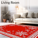 Crimson Snowflake Holiday Border Rug