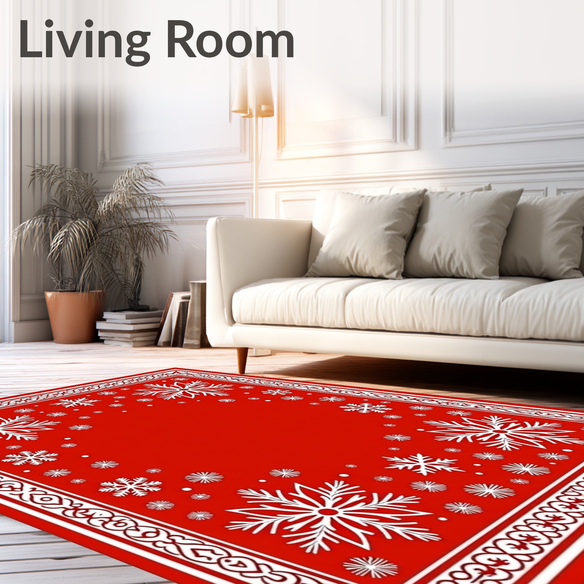 Crimson Snowflake Holiday Border Rug