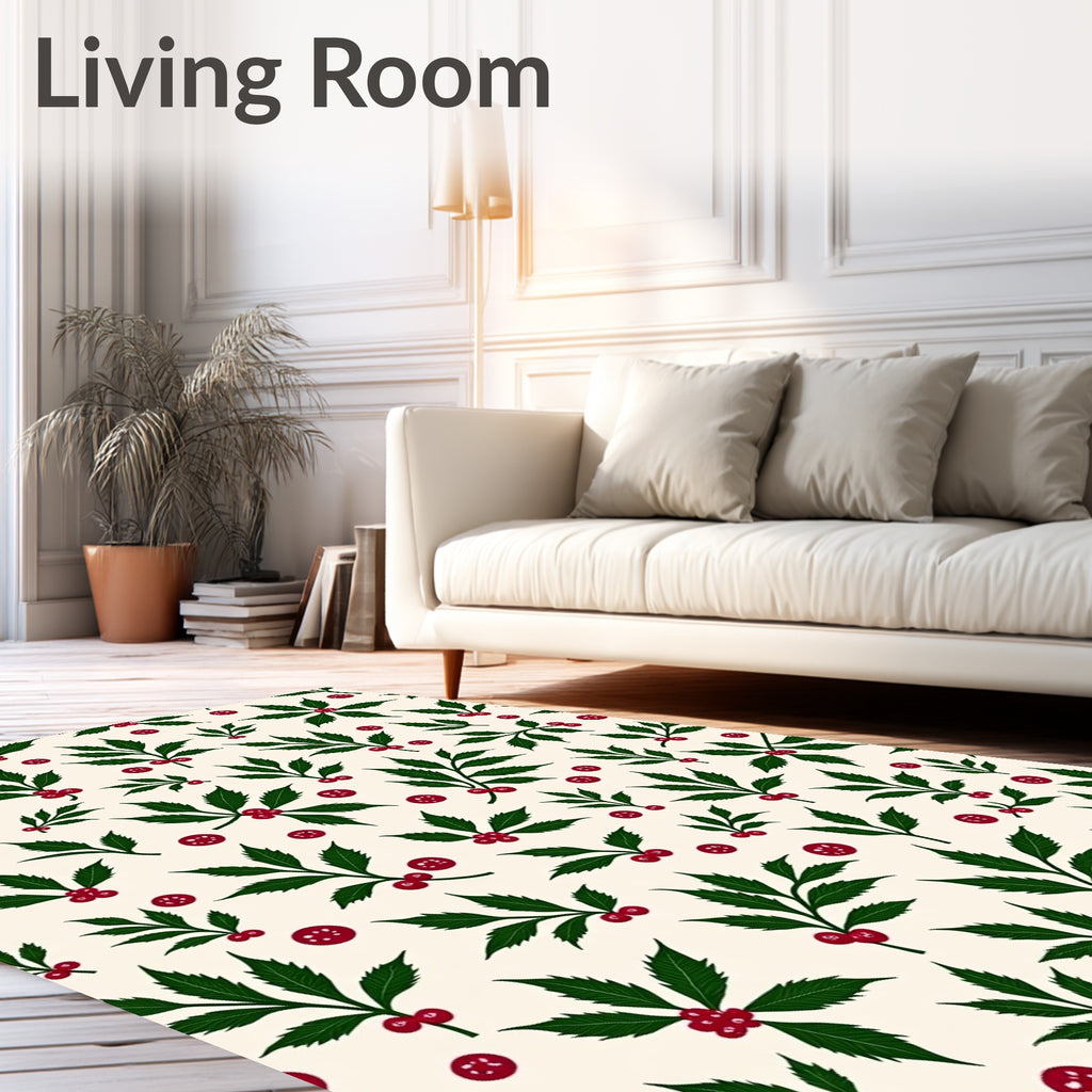 Green Leaf Red Berry Festive Rug