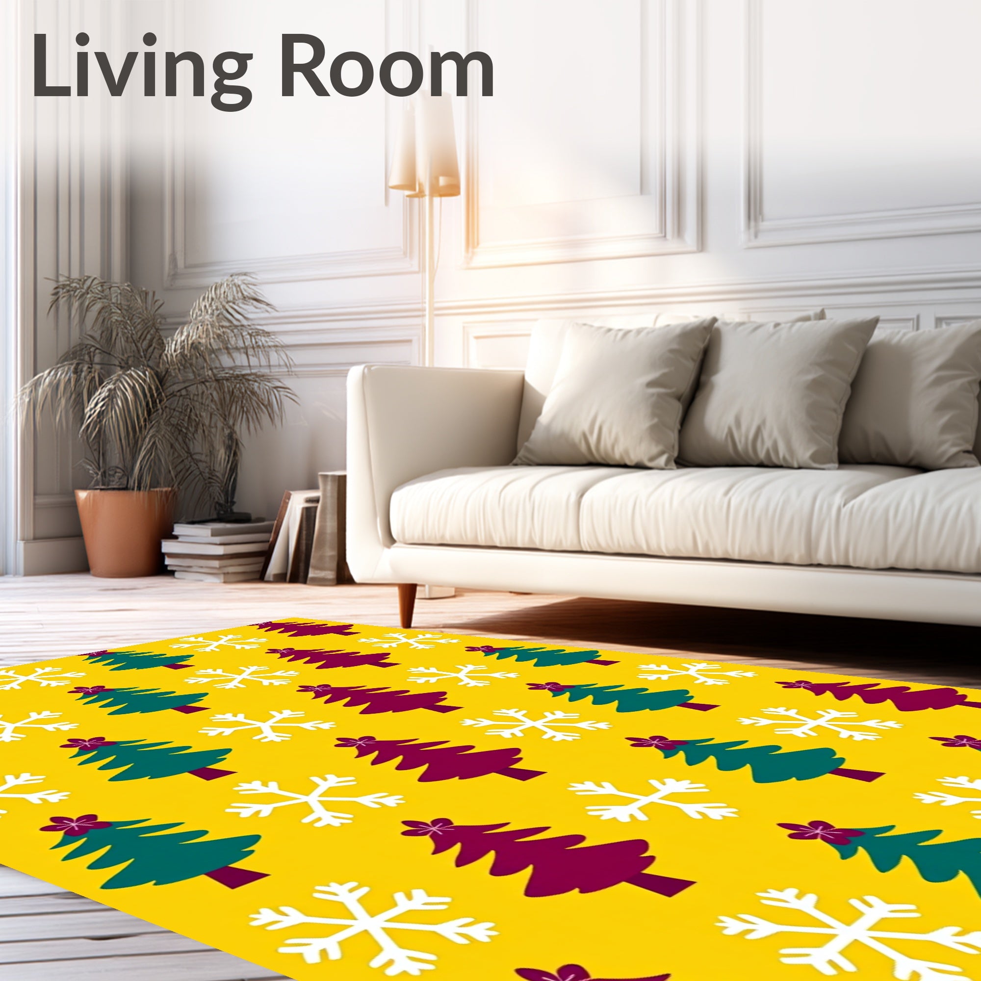 Deep Teal Plum Tree Snowflakes Rug