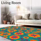Retro Orange Pink Floral Medallion Rug