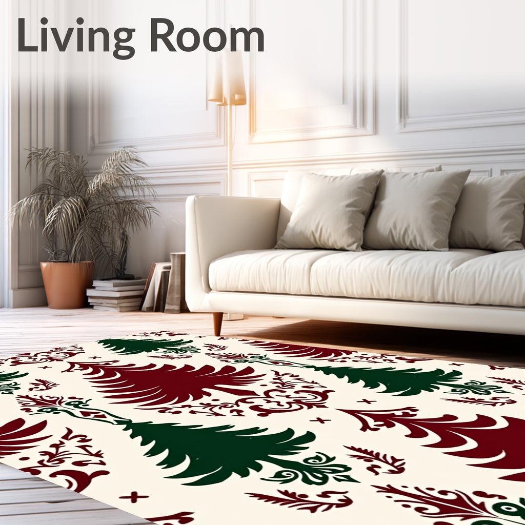 Classic Evergreen Trees Burgundy Cream Rug